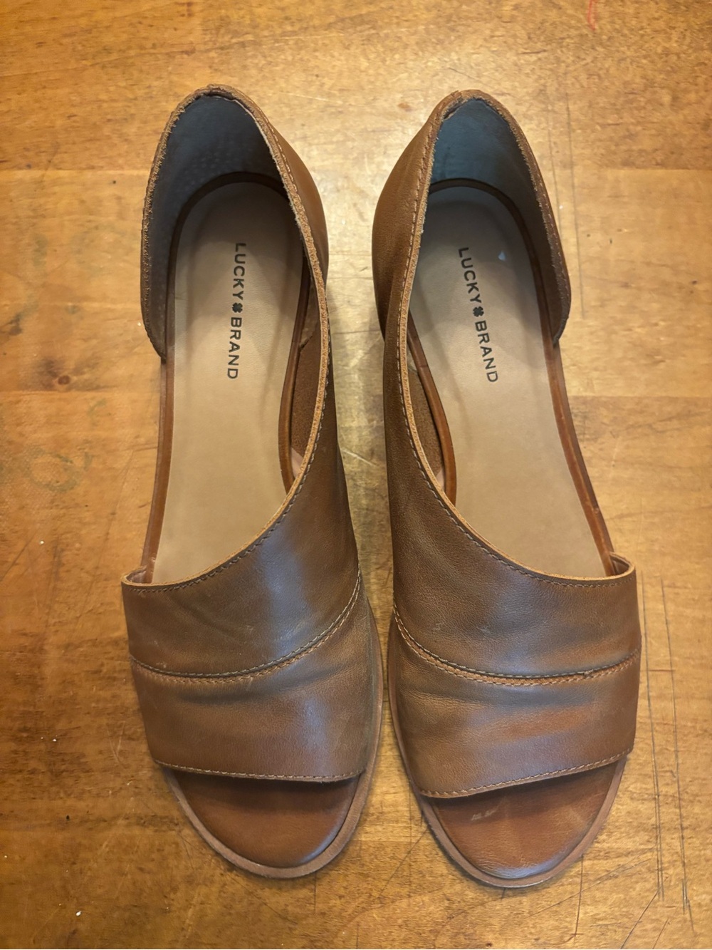 Lucky Brand Tan Brown Leather Open-Toe Mules